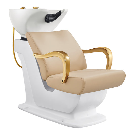 Beckman Gold Salon Shampoo Unit with Adjustable Seat - White base